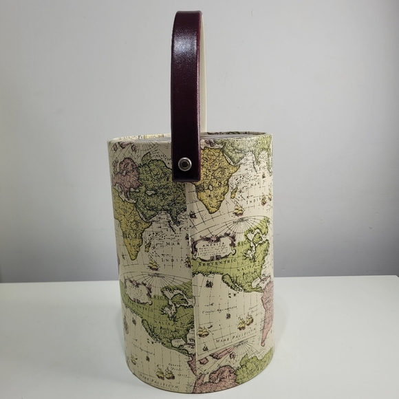 MCM World Map Ice Bucket 11" H x 8" Round Mid century Vintage Item - Picture 4 of 11